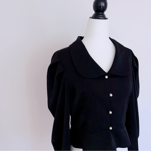 Elegant Vintage Puff Sleeve Blouse – Black Pearl Button-Up Top. 95%new condition - Picture 8 of 10